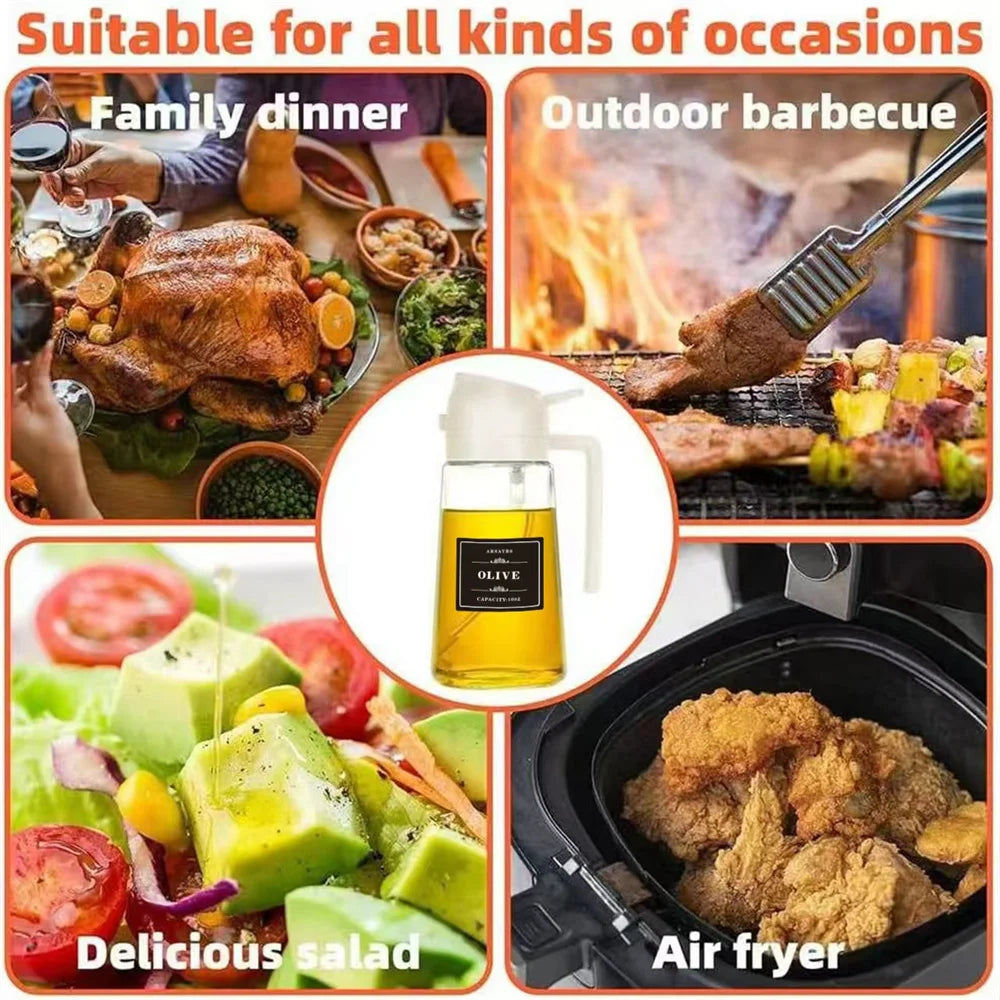 Oil Sprayer for Cooking, Kitchen 2 in 1 Spray and Pour Olive Oil Dispenser with Stickers,470ML Glass Oil Spray Bottle